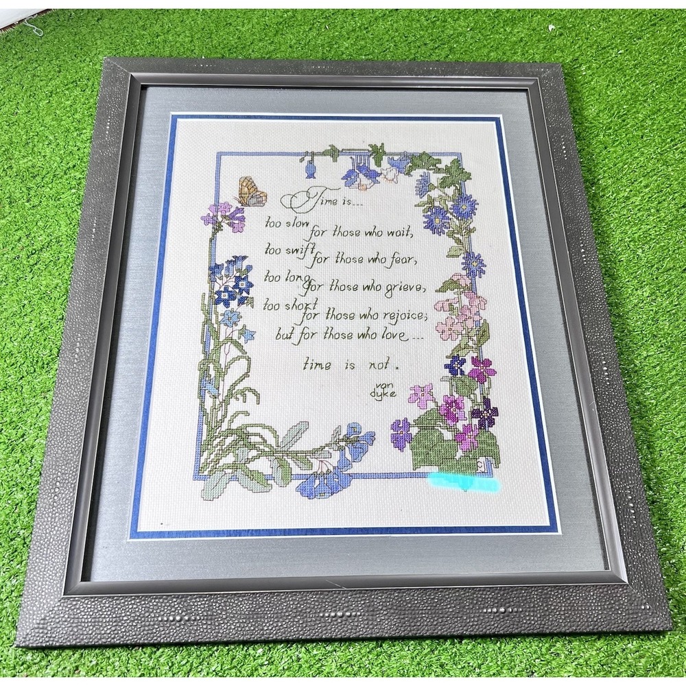 Vintage Needlepoint Wall Decor Henry Van Dyke Poem Inspiration Floral Butterfly‎